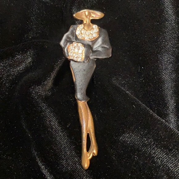 VTG Classy lady Ngold tone w/rhinestones & blk hat - Picture 1 of 5